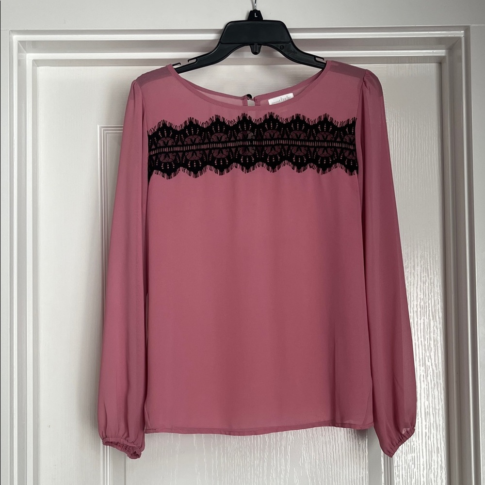 Charlies Pink Blouse with Black Lace Detail